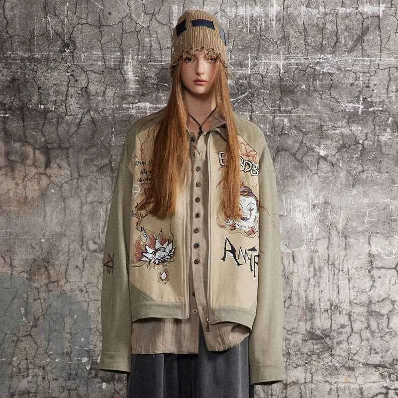 Breathable Chines Style Oversized Patchwork Denim Jacket