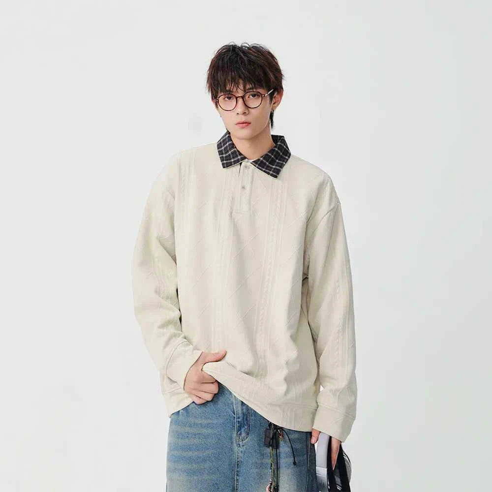 Y2K Plaid Collar Loose-Fit Polo Sweater