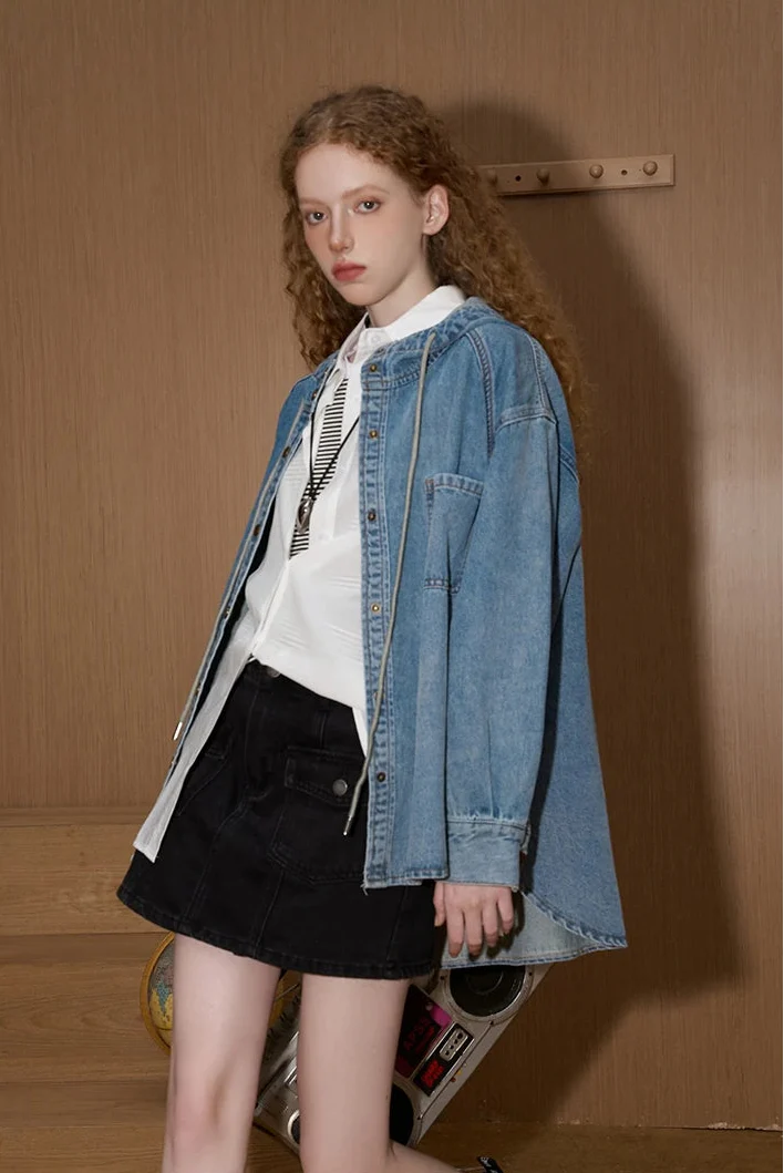 Stylish Oversized Distressed Hooded Denim Jacket - Luxuryurbanwear