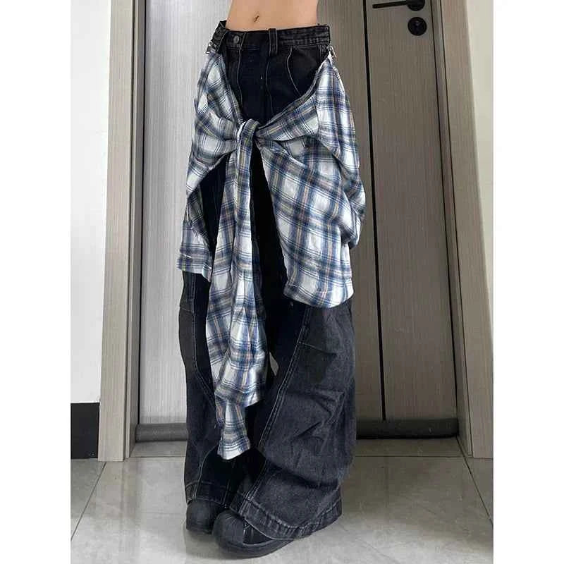 Trendy Y2K High Waist Black Hip Hop Straight Leg Jeans