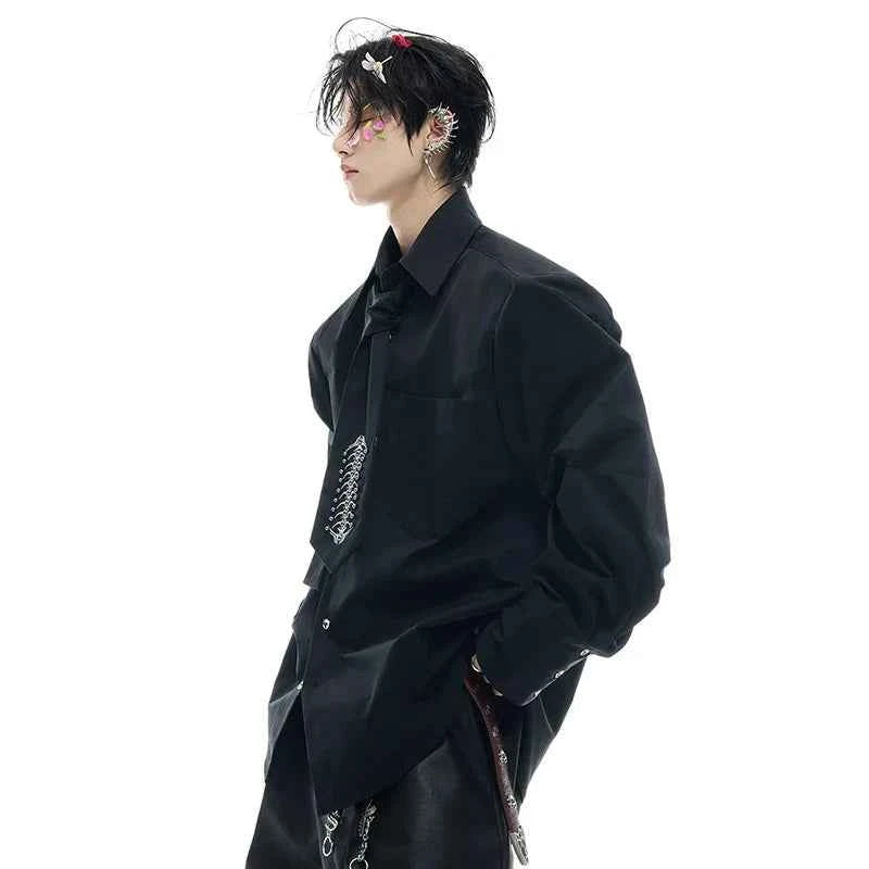 Embroidered Lapel with Contrast Color Shirt