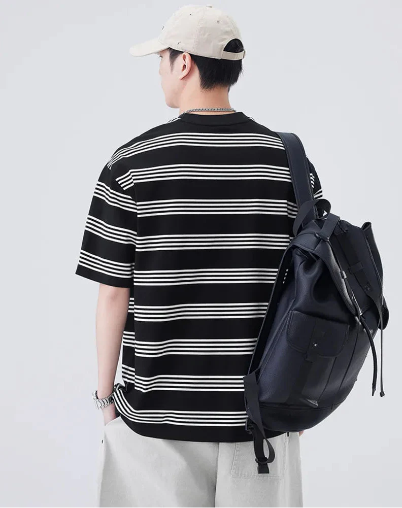 Chic Loose Fit Striped with Front Pocket T-Shirt - Luxuryurbanwear