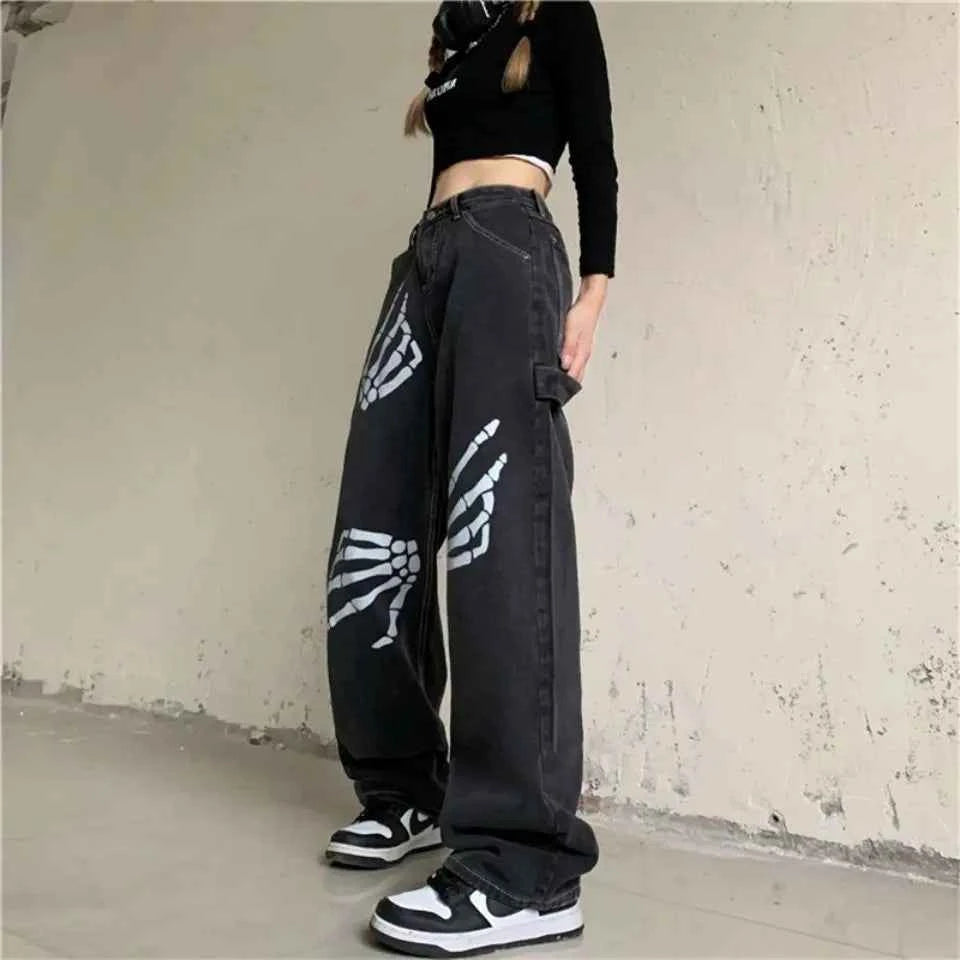 Black Streetwear Loose Wide Leg Jeans