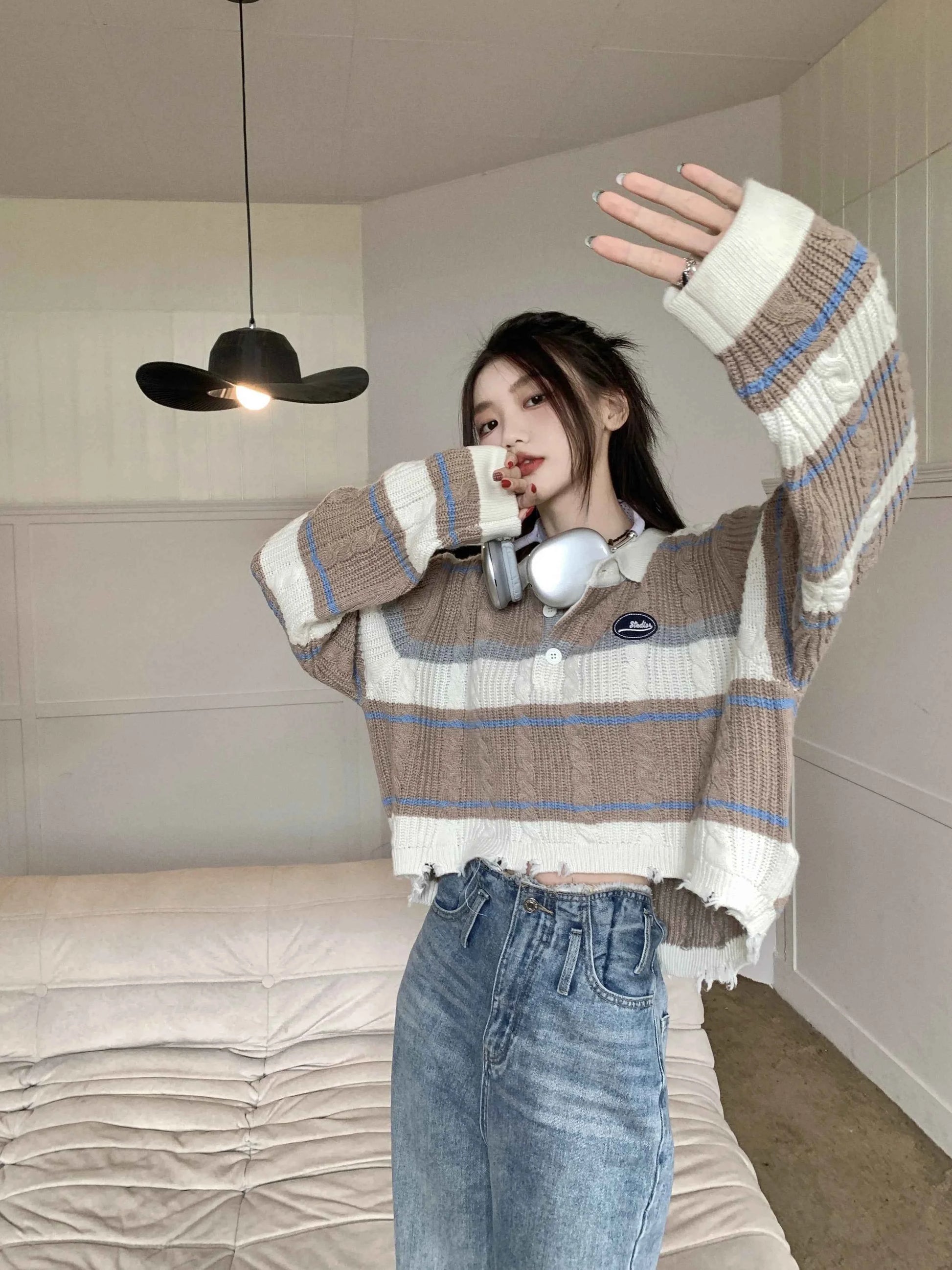 Vintage Loose Knitted Stripe Pullover Sweater