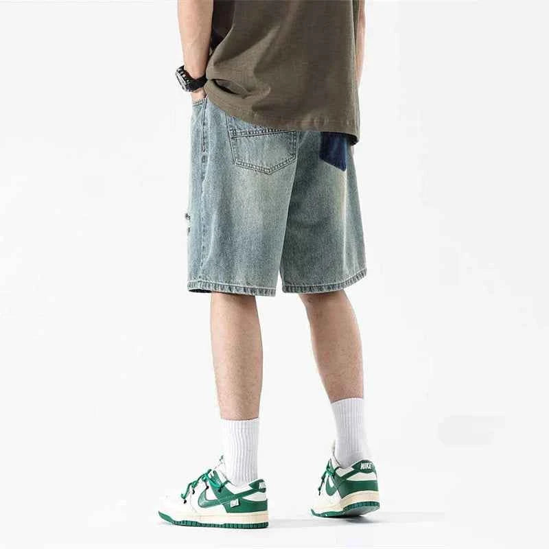 Streetwear Vintage Patchwork Distressed Denim Short