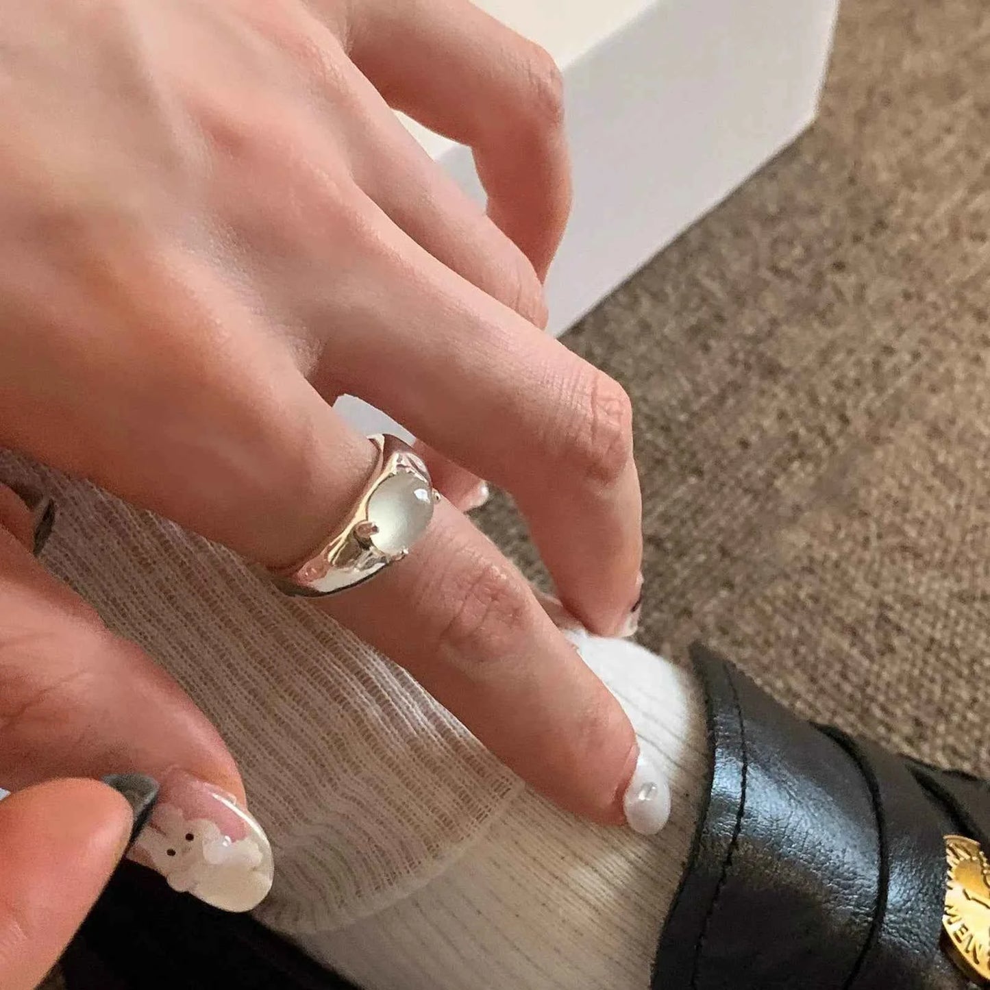 Women Chalcedony Geometry Sterling Silver Ring