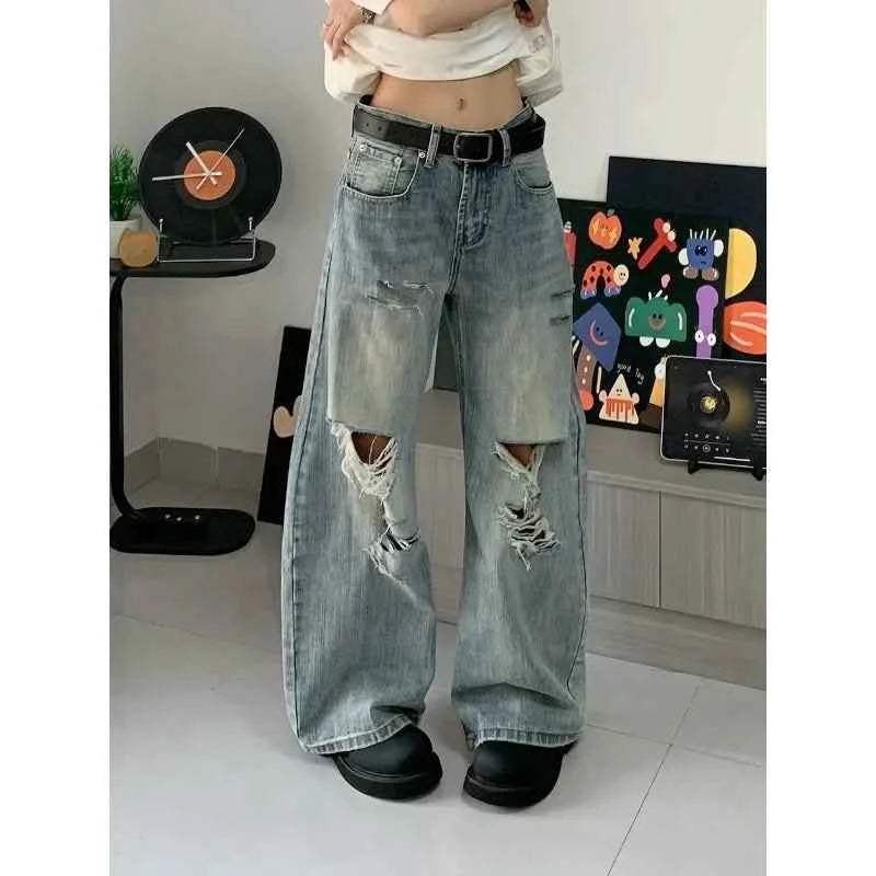 Streetwear Bamboo Joint Ripped Loose Jeans