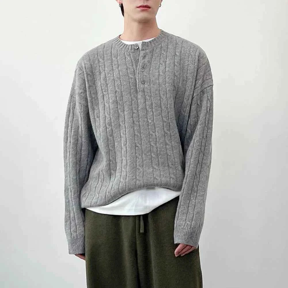 Premium Casual Henley Cable Knit Sweater