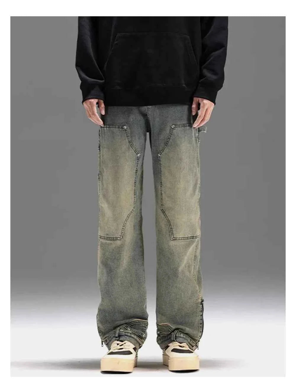Retro Loose Fit Distressed Denim Straight Leg Jeans