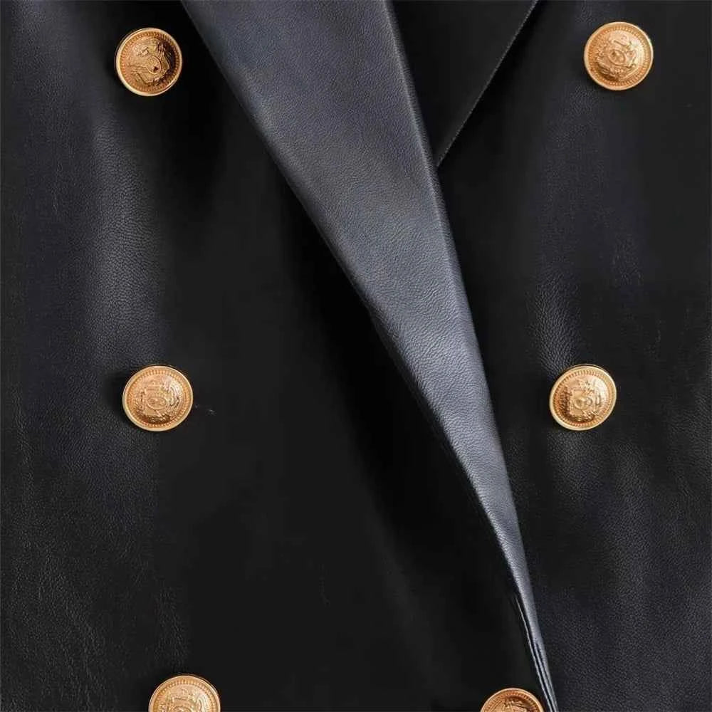 Trendy European Style Classic Suit Leather Coat
