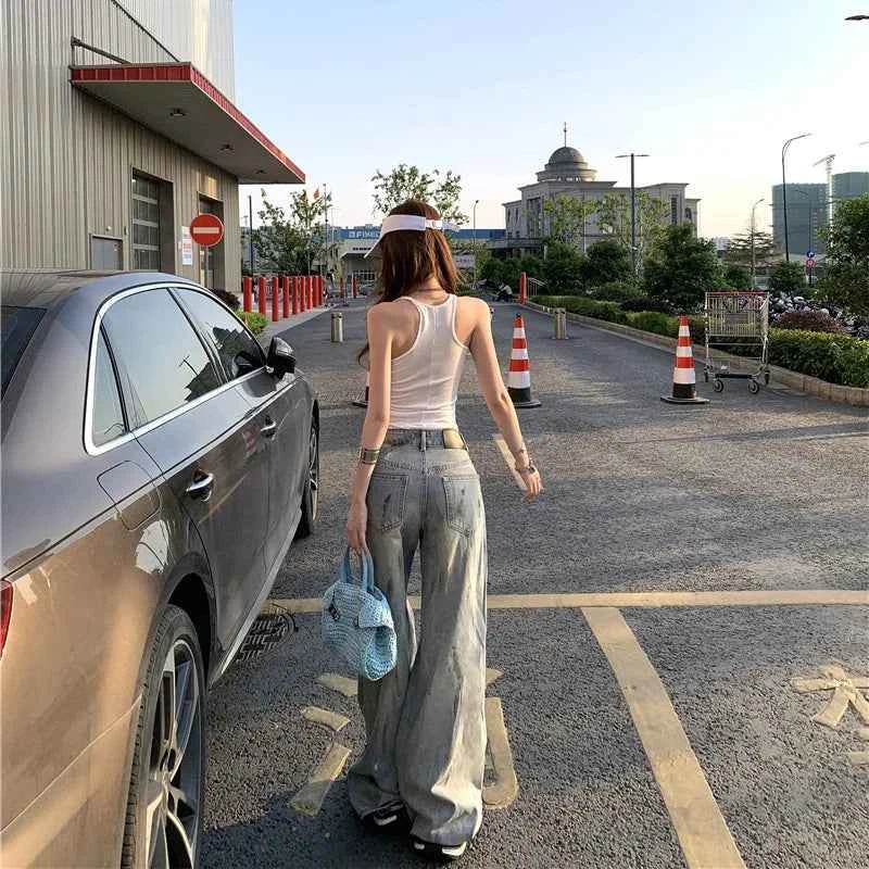 Retro Distressed American Style High Waisted Jeans