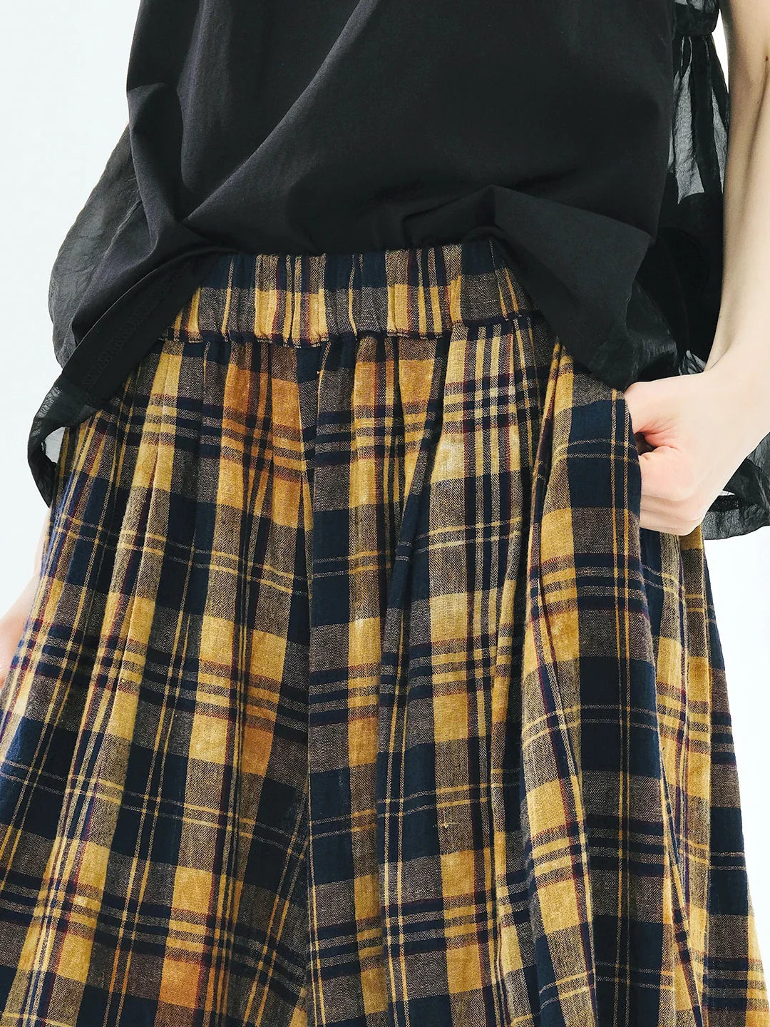 Yellow Black Checkered Elastic Waist Pants - Luxuryurbanwear
