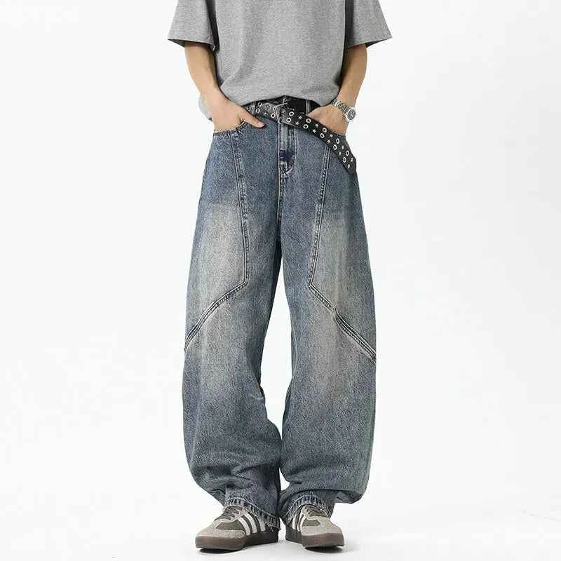 Streetwear Cool Relaxed Fit Wide Leg Patchwork Jeans