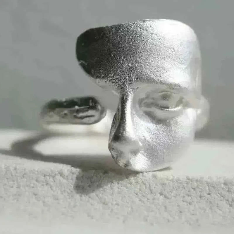 Vintage Irregular Sterling Silver Mask Ring