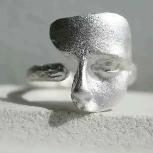 Vintage Irregular Sterling Silver Mask Ring