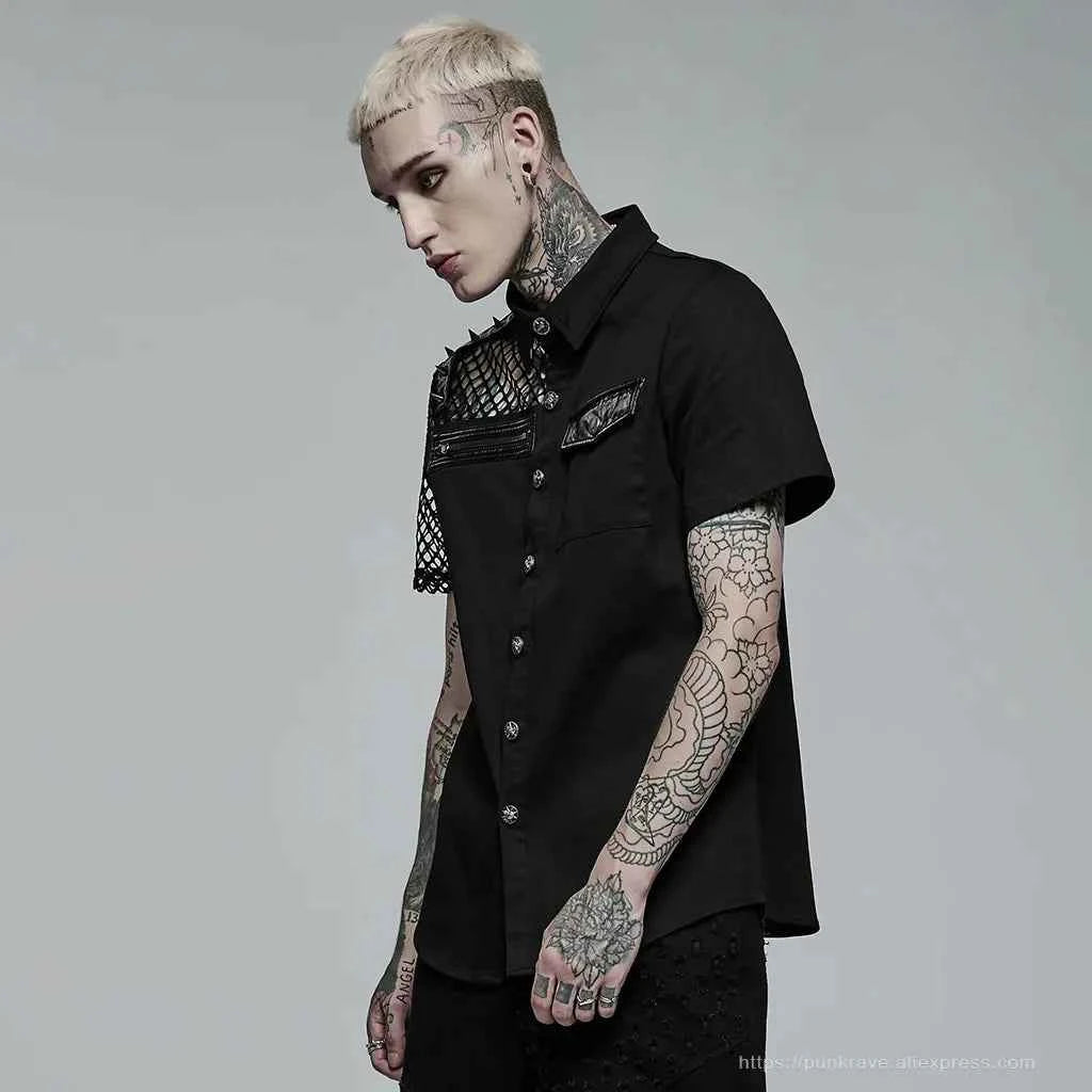 Gothic Asymmetric Black Ghost Button Shirt