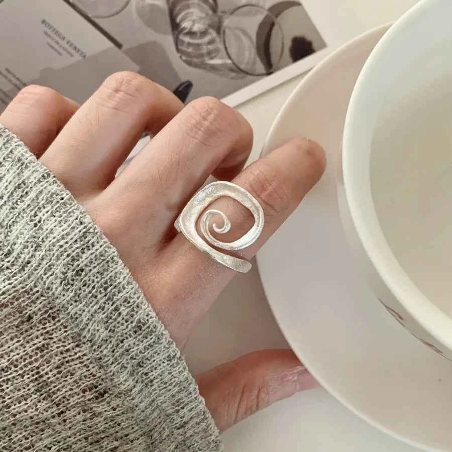 Matte Swirl Spiral Geometric Adjustable Ring