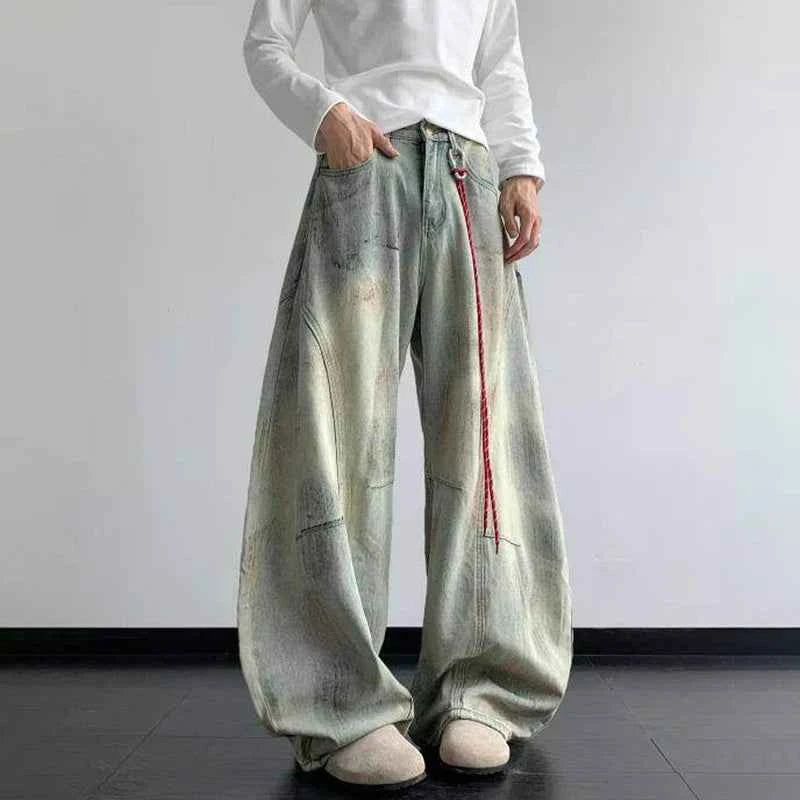 Plush Tie-Dyed Wide Leg Denim Jeans