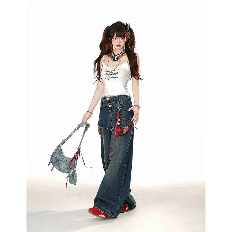 Women Popular Patchwork Wide Leg Jeans