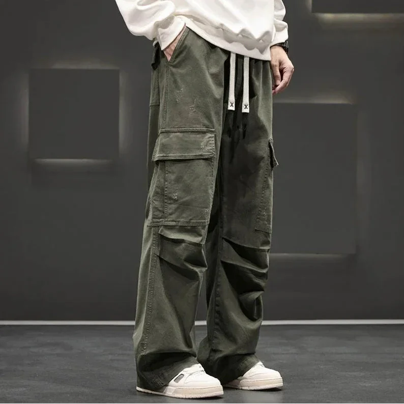 Neutral Loose Fit Wide Leg Cargo Pants - Luxuryurbanwear