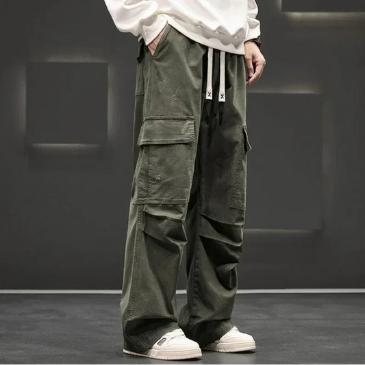 Neutral Loose Fit Wide Leg Cargo Pants - Luxuryurbanwear