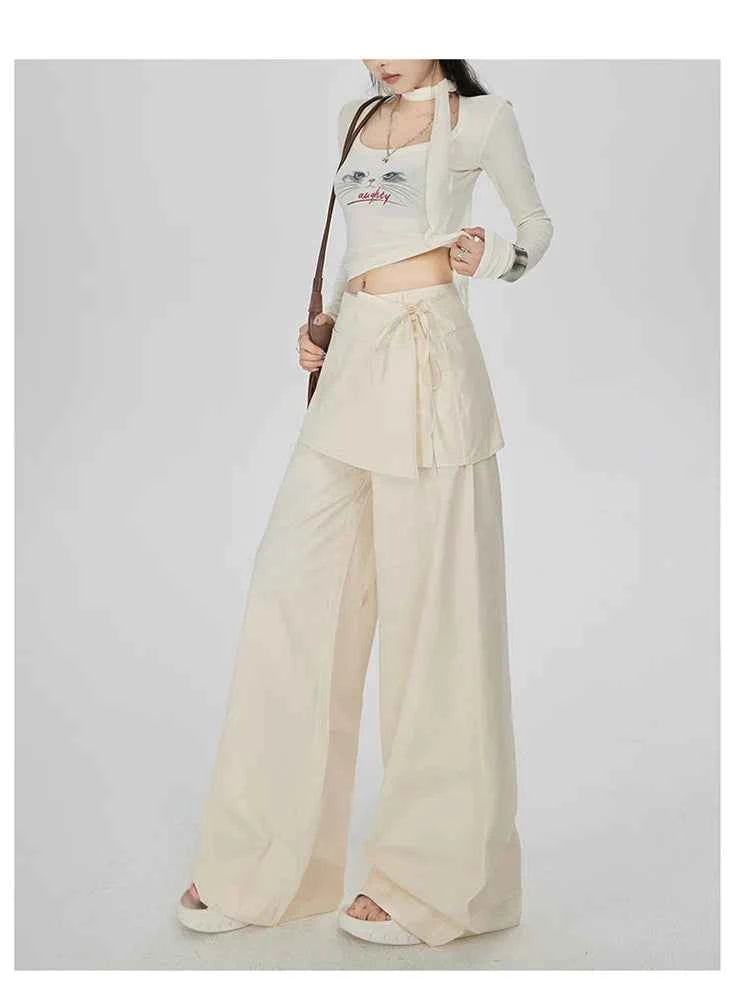 Vintage Casual Lace-Up High Waist Pants