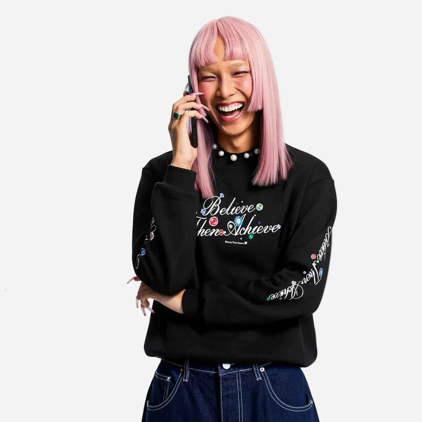 Soft Gem Print Crewneck Long Sleeve T-Shirt