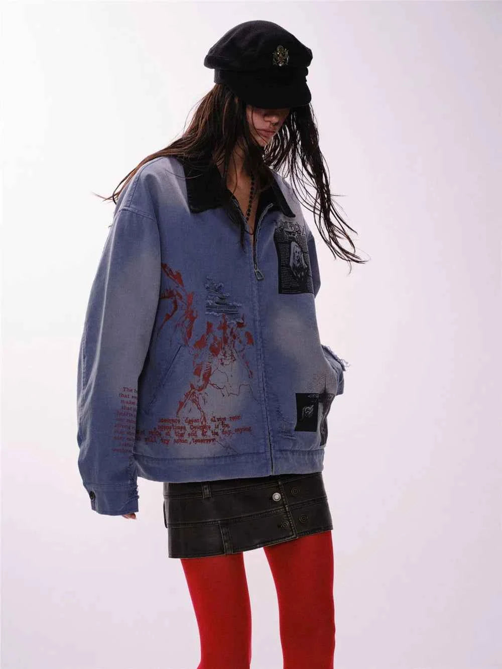 Trendy Streetwear Blue Distressed Denim Jacket