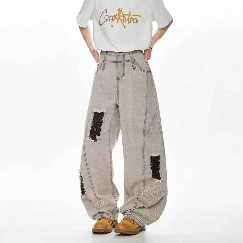 Men's Vintage Ripped Straight Leg Denim Jeans