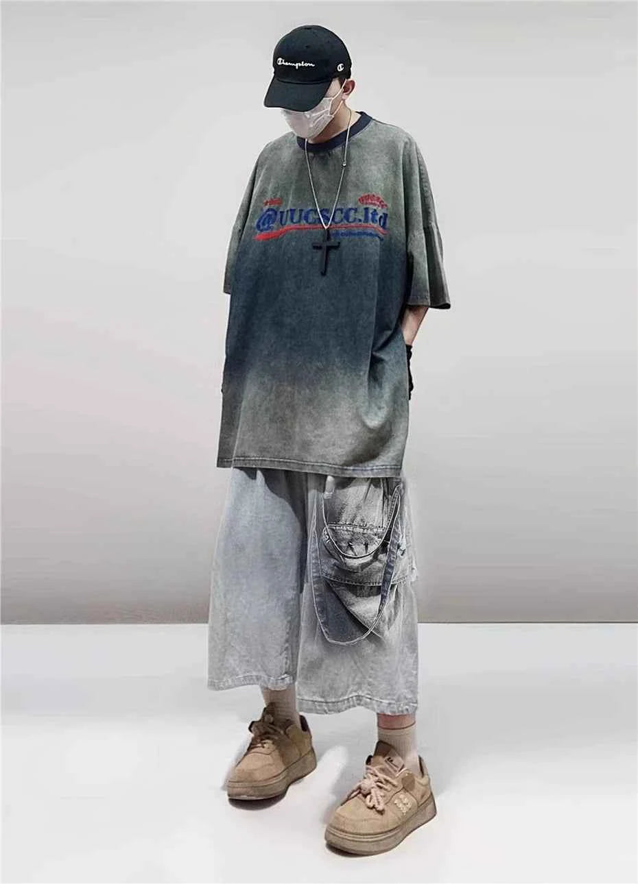 Vintage Embroidery Denim Hip Hop T-Shirt