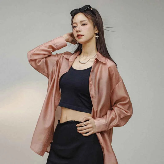 Lightweight Pink Casual Long Sleeve Shirt