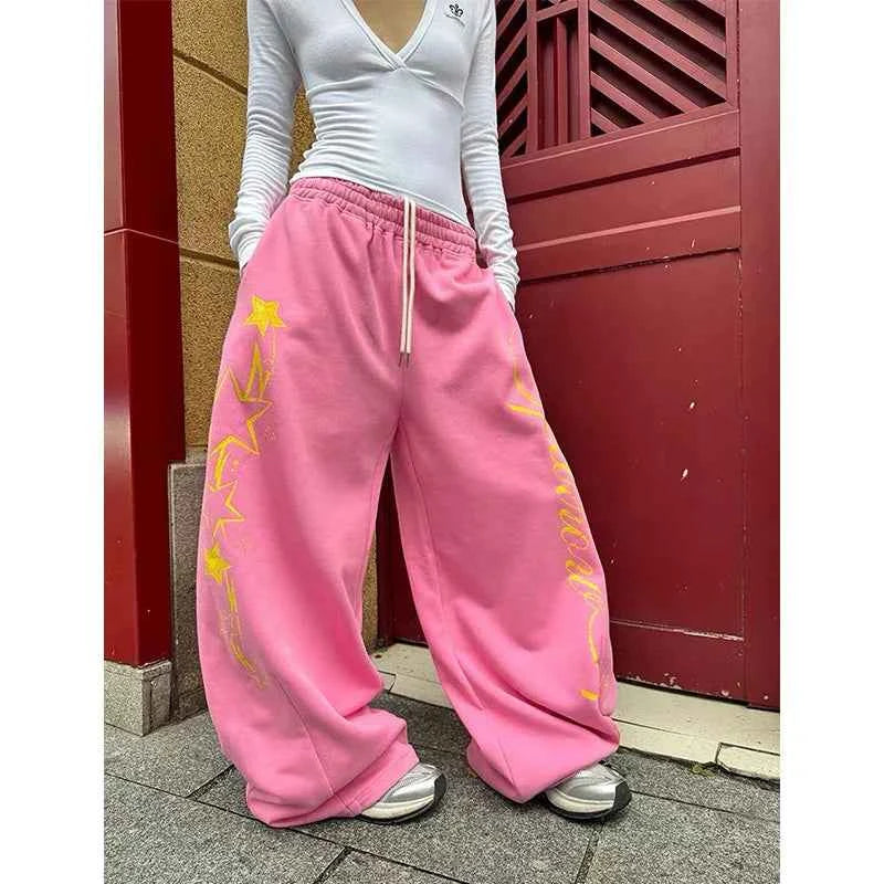 Japanese Style Oversize Pink Wide Leg Sweatpants