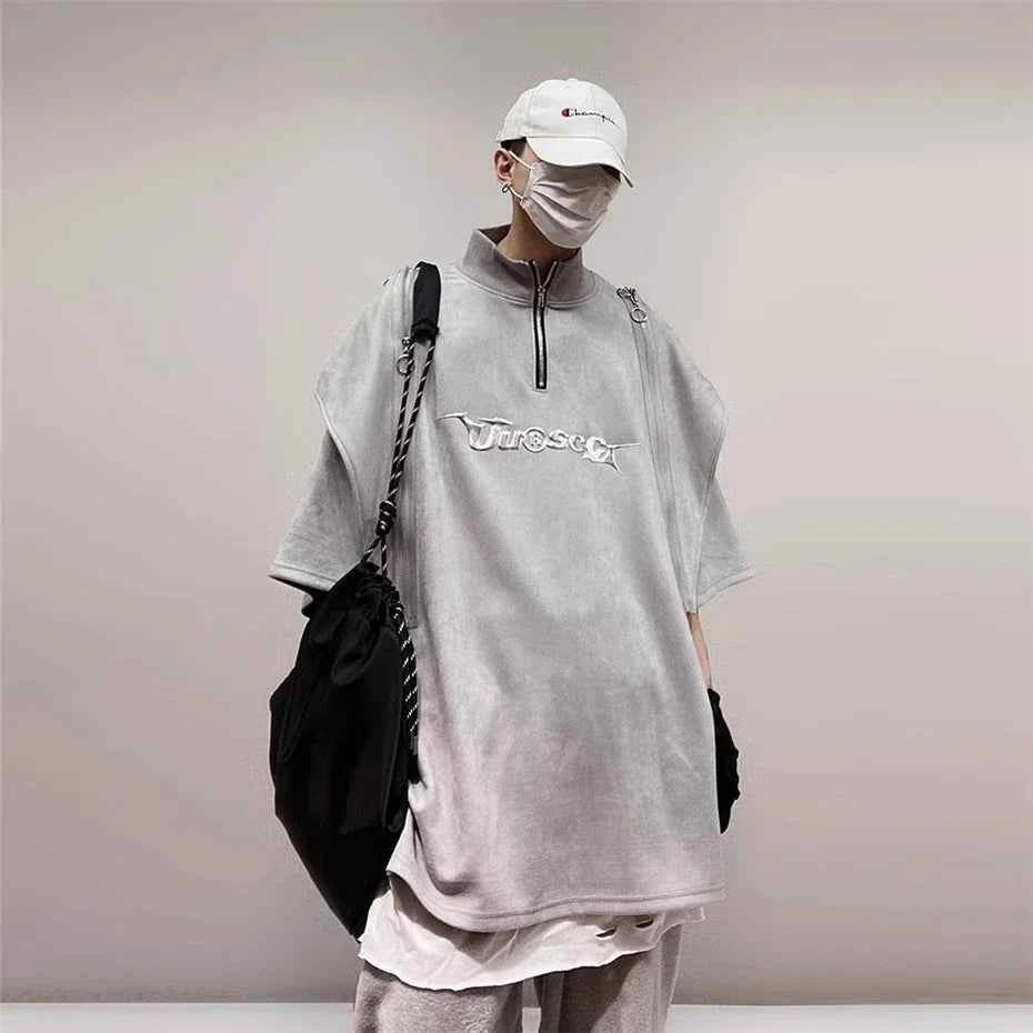 Men's Vintage Punk Zipper Polo T-Shirt