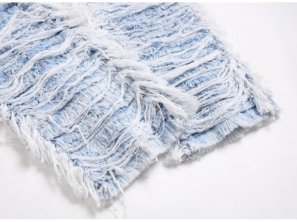 Light Blue Fringe Destroyed Jeans