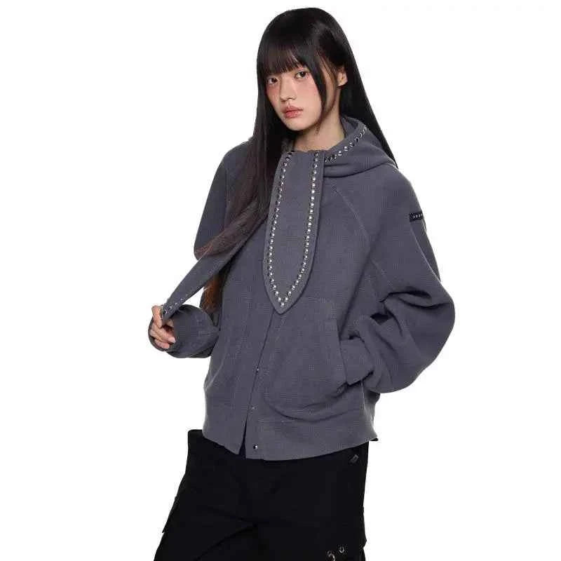 Winter Rivet Rabbit Ears Loose Casulal Sweatshirt