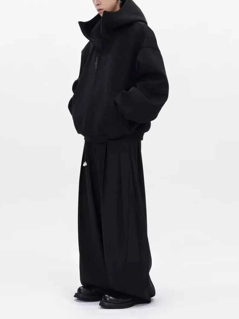 Wide Shoulder Japanese Style Zipper Sweatshirt
