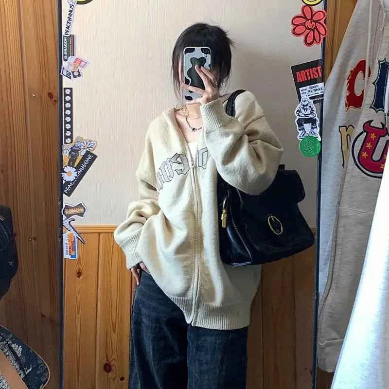 Y2K Cool Loose Vintage Japanese Style Hooded Sweater