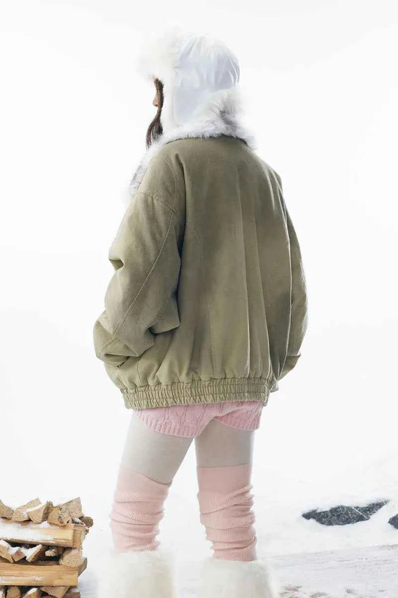 Travel-Essential Oversized Fur Stand Collar Parka Jacket