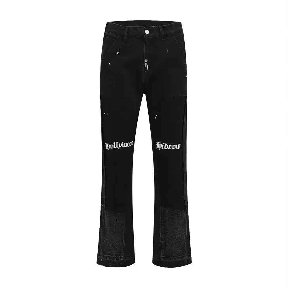 Green Graffiti Vintage Distressed Flared Jeans