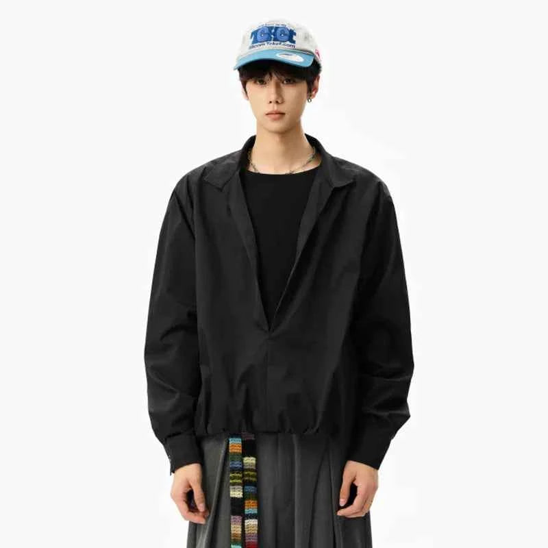 Elevated Lapel Fake Two Piece Long Sleeve Shirt