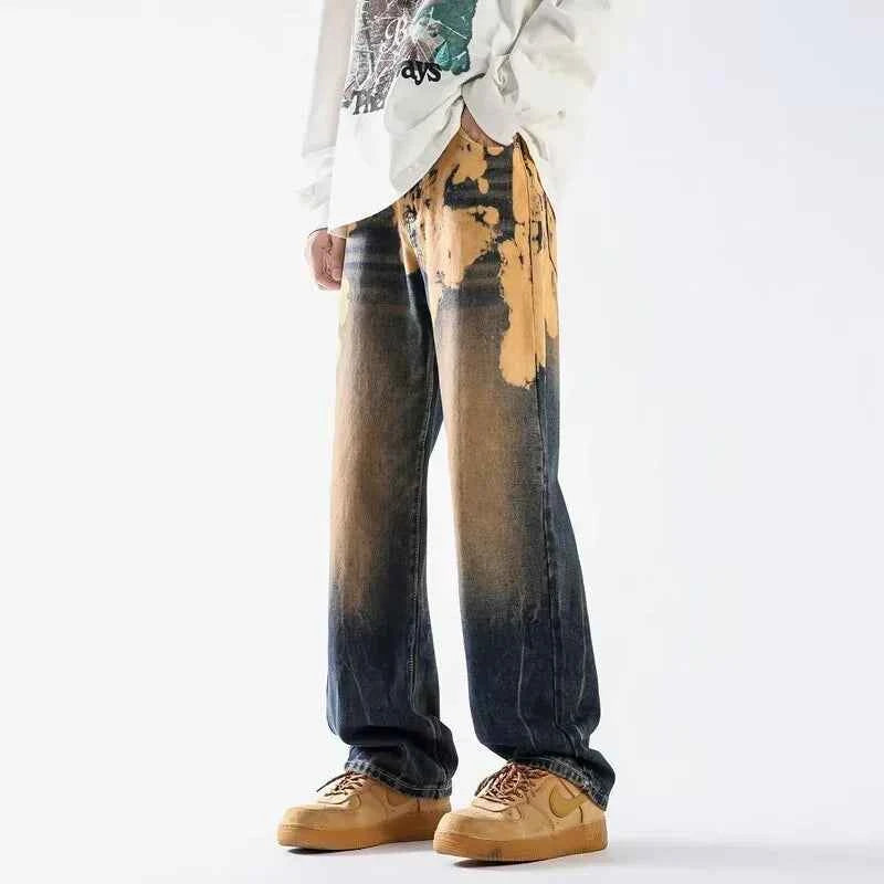 Vintage Streetwear Gradient Tie Dye Distressed Jeans