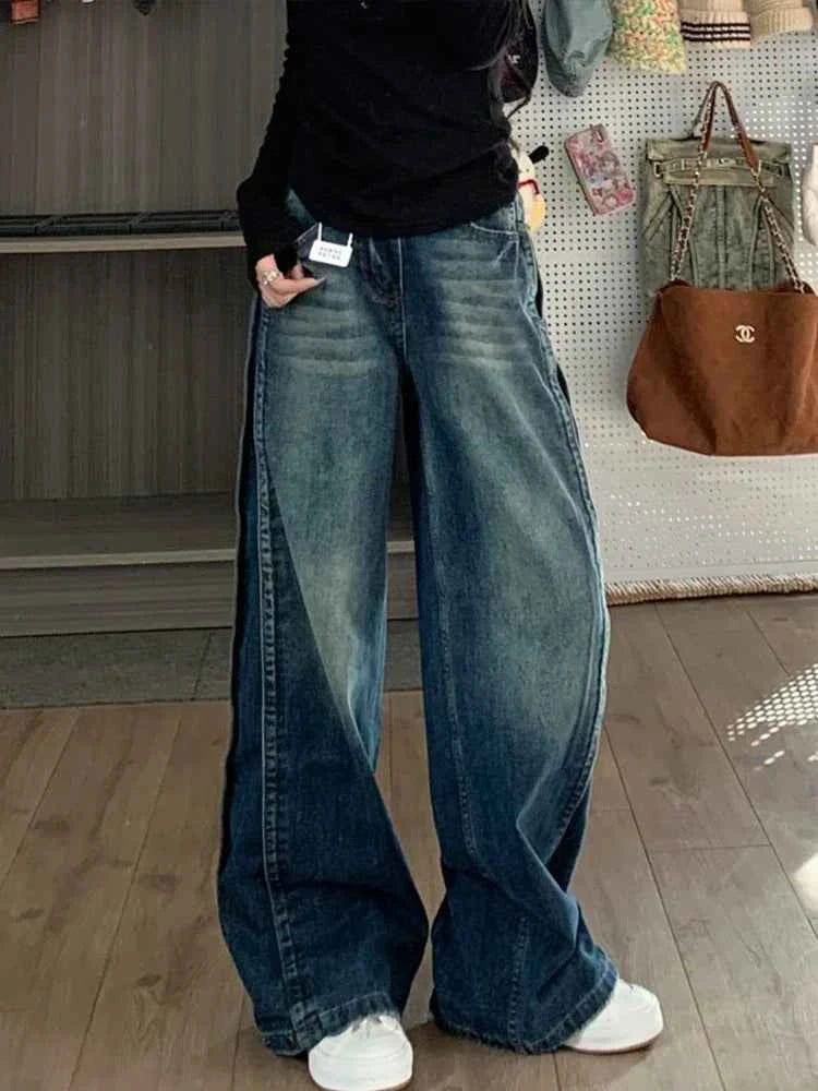 Street Denim High Waist Loose Wide Jeans