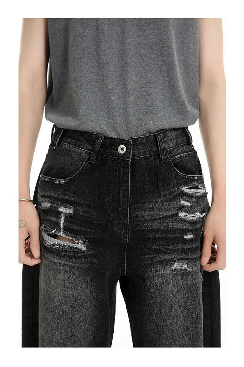 High Quality Wornout Burr Straight Jeans