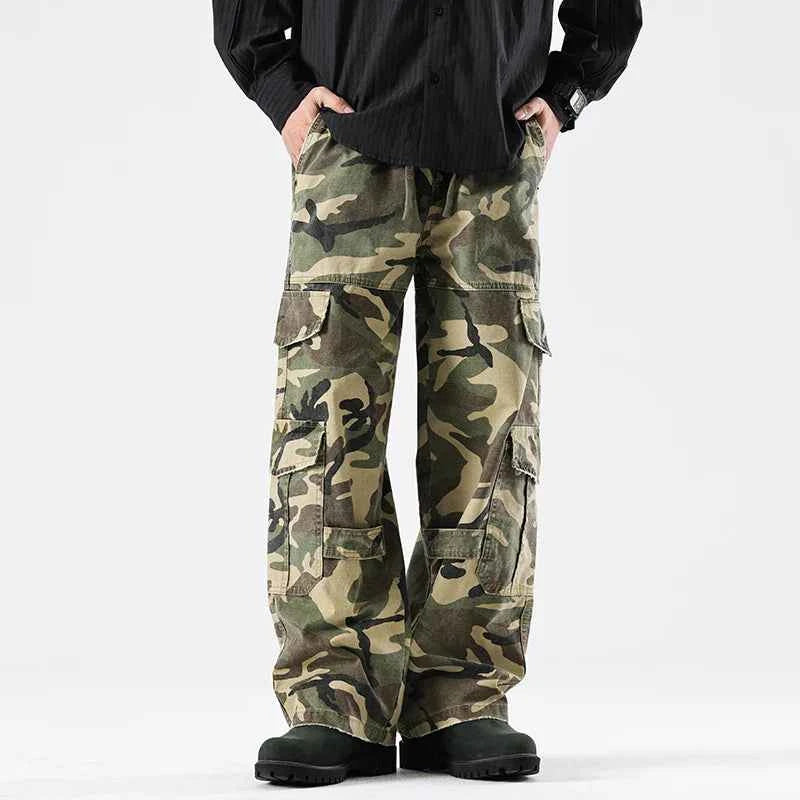 Streetwear Elastic Waist Vintage Camo Cargo Pants