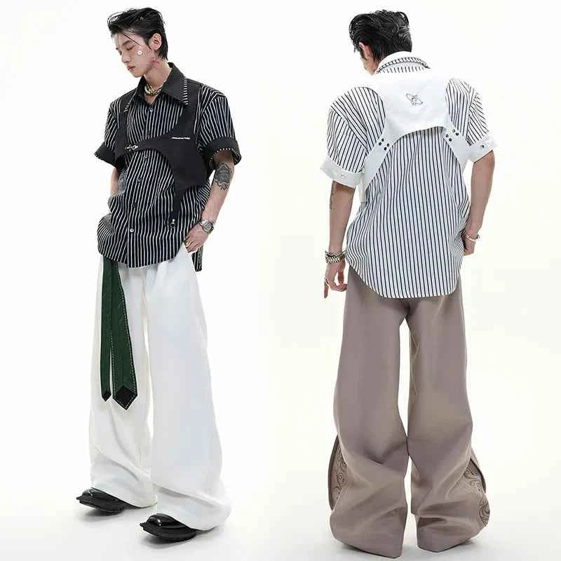 Men Clean Aesthetic Patchwork Short Sleeve Shirt