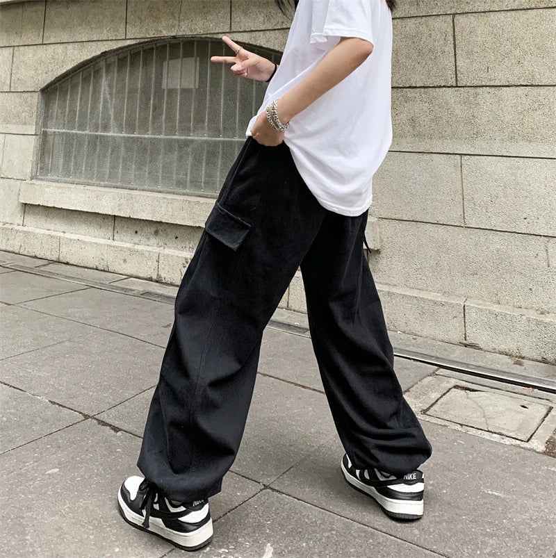 Comfortable Solid Color Wide Leg Cargo Pants