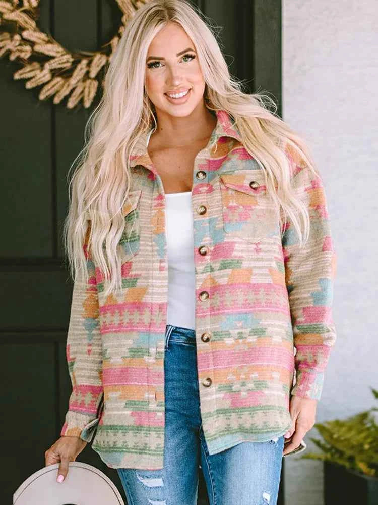 Women Vintage Aztec Print Boho Jacket