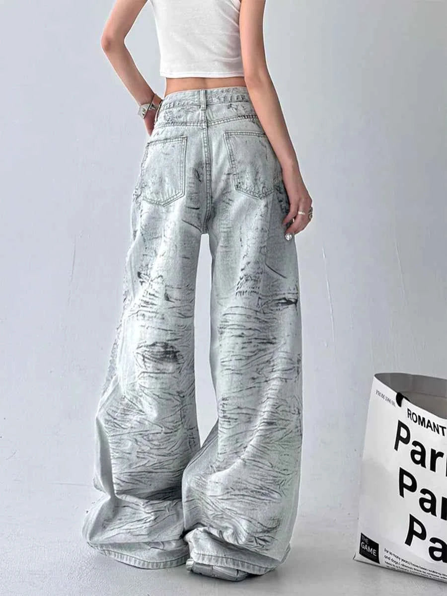 High Waist Spliced Hollow Out Jeans