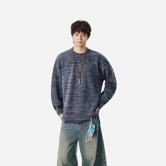 Textured Knit Crew Neck Long Sleeve Sweatshirt