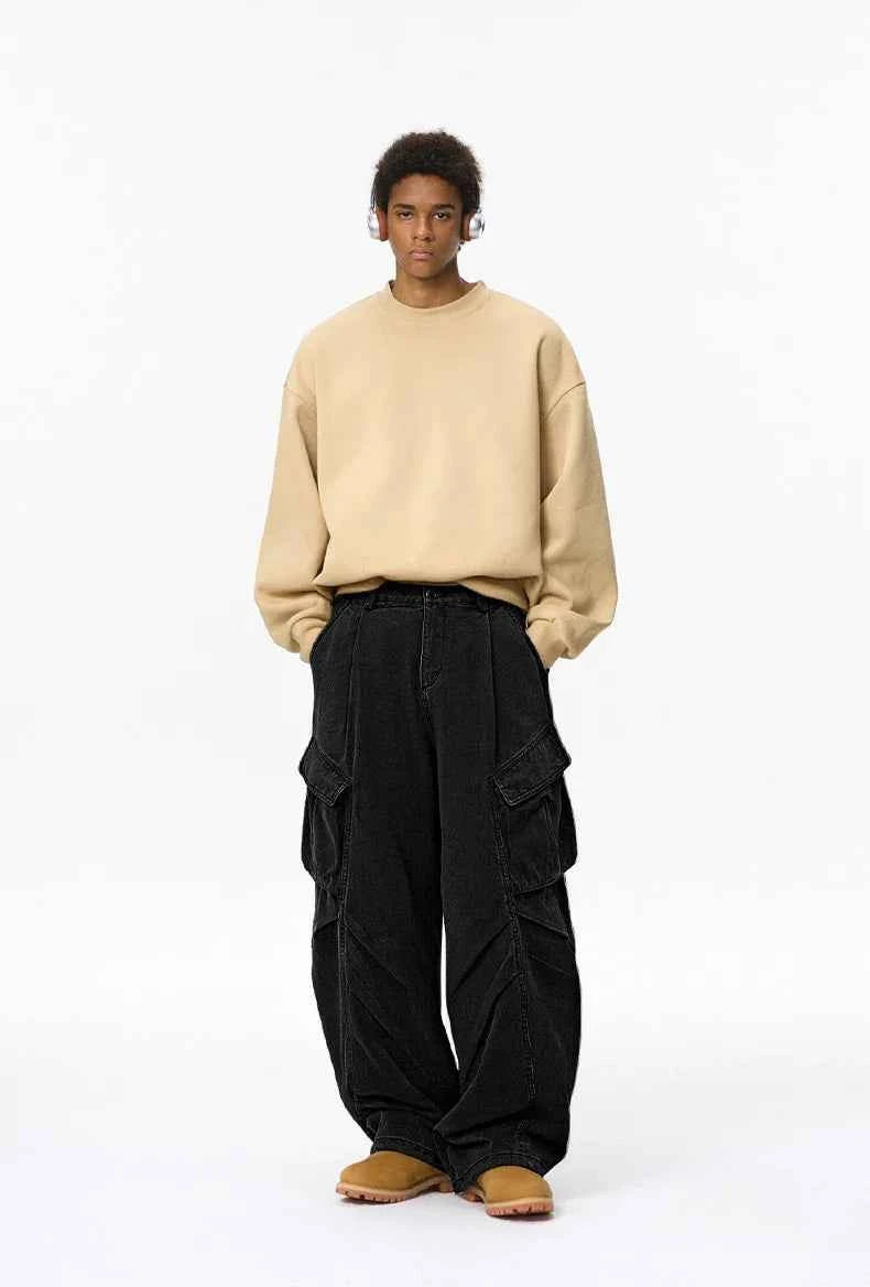 Streetwear Wrinkle Design Cargo Wide Leg Pants